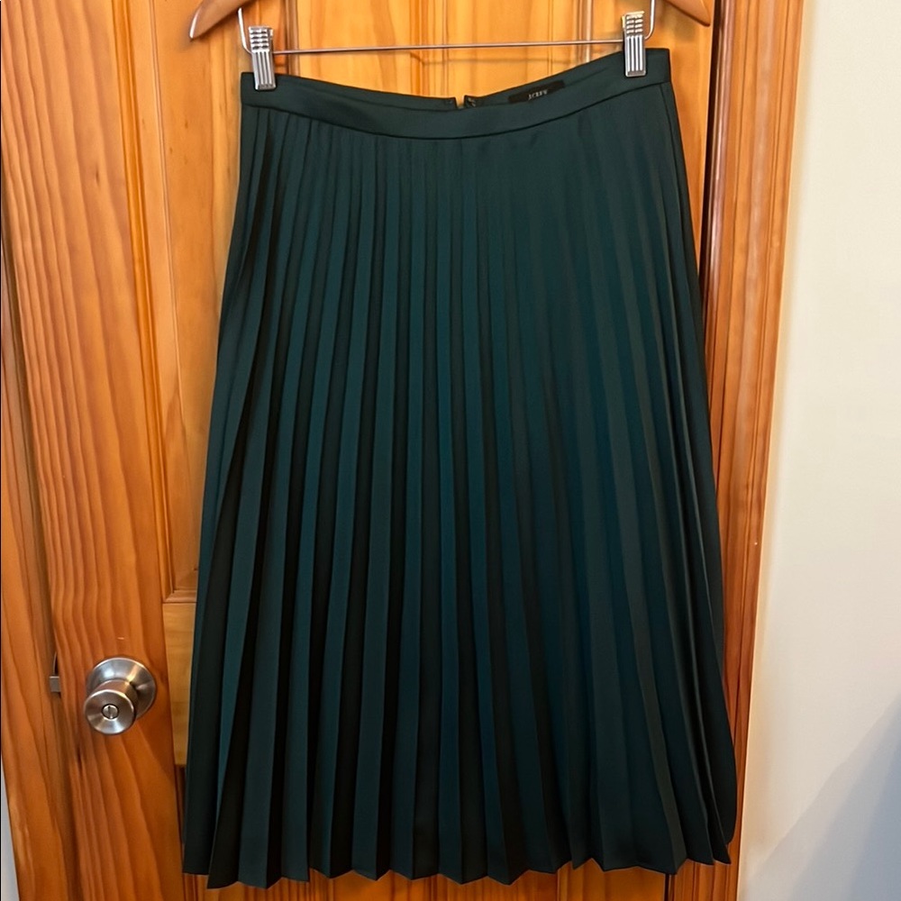 J. Crew Forest Green A-Line Pleated Skirt
